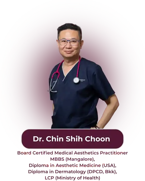 Photo of Dr. Chin Shih Choon. Board Certified Medical Aesthetics Practitioner MBBS (Mangalore), Diploma in Aesthetic Medicine (USA), Diploma in Dermatology (DPCD, Bkk), LCP (Ministry of Health)