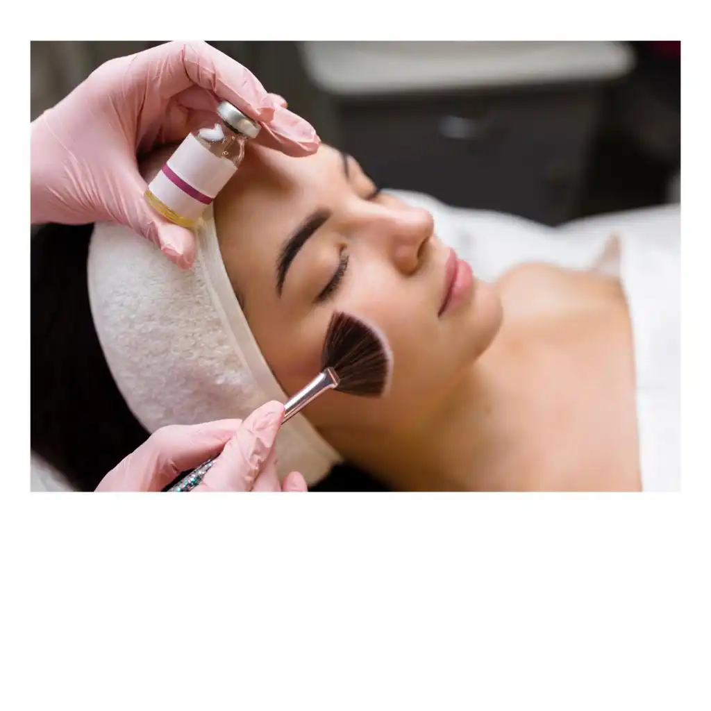 A woman with her eyes closed undergoing chemical peels